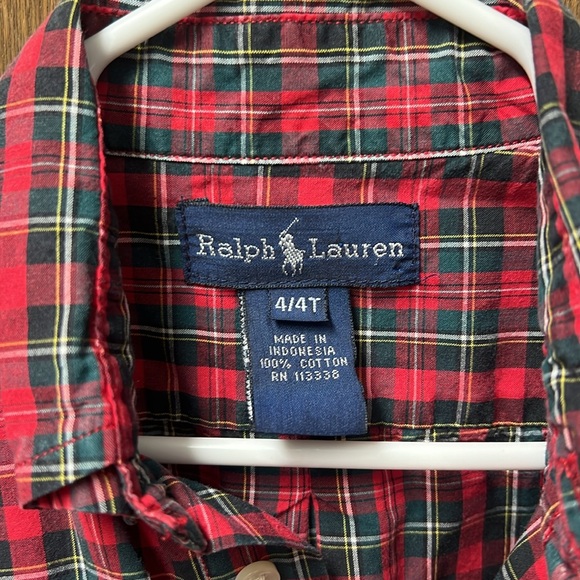 Ralph Lauren toddler 4/4T red/green plaid button up, longsleeve, EUC - Picture 4 of 5